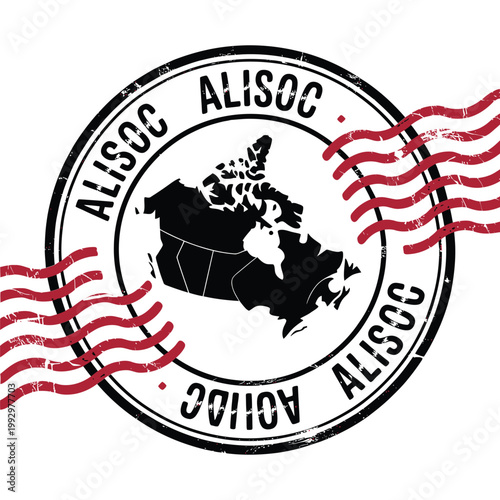 A circular stamp featuring a map of canada and the word aliso