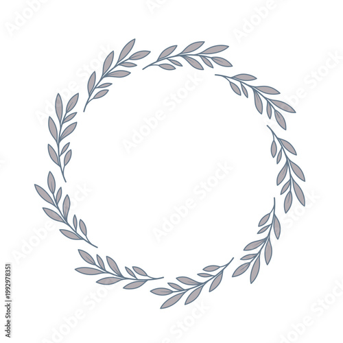 Minimalist botanical wreath with delicate leafy branches in a circular frame. Elegant and natural, ideal for invitations, logos, and branding.