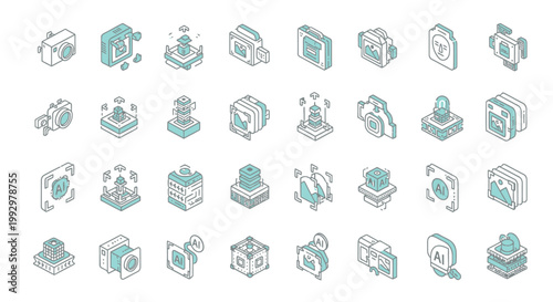 Business icons, modern line style, 30 commerce symbols, blue and grey, vector graphics
