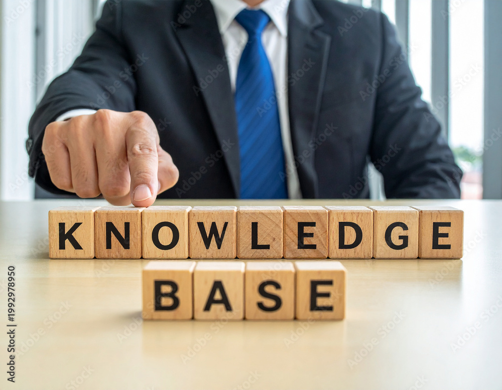 Obraz premium Knowledge base - Geschäftsmann zeigt auf das Wort 