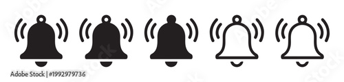 Bell notification icon set ringing and silent alert symbol for app and web interface design.