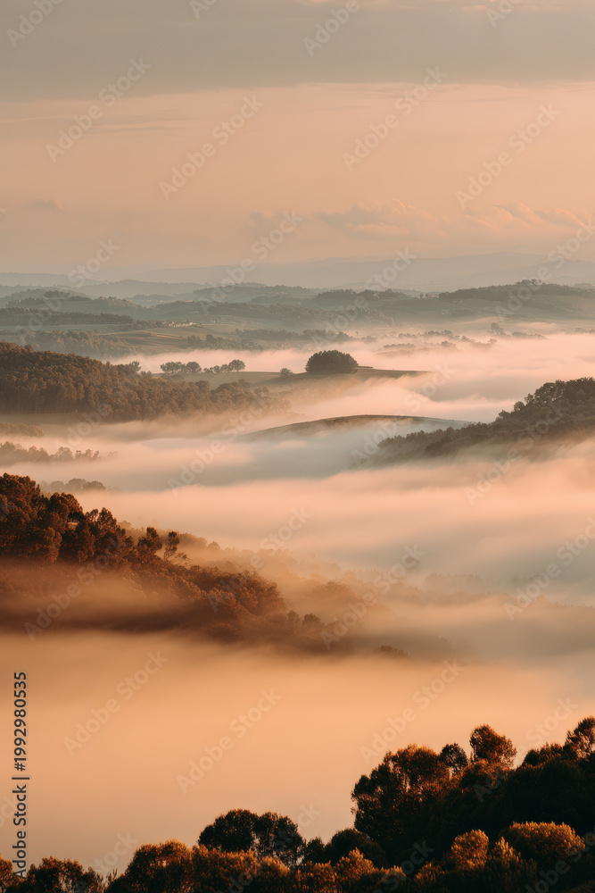 Naklejka premium stunning salt lake in kazakhstan enveloped in mist and fog rich color tones at sunset