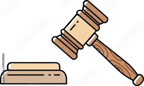 Judge gavel, wooden law hammer, courtroom symbol, justice icon, legal illustration