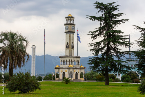 View of the Chacha Tower, tall clock tower in Batumi, Georgia
