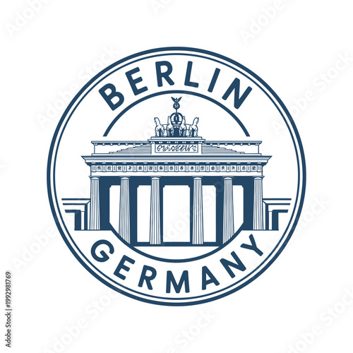 Circular emblem featuring the brandenburg gate and text berlin germany
