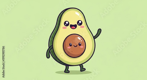 Cute Cartoon Avocado Character with Smiling Face.