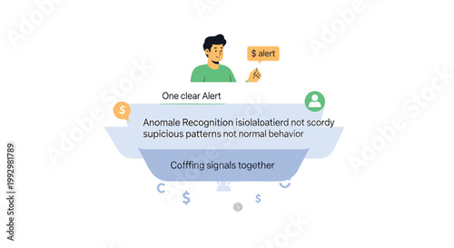 Anomaly detection, suspicious behavior icons, security alert symbols, threat analysis graphics