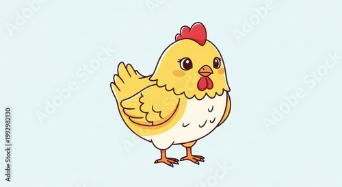 Cute Cartoon Chicken Illustration on a Light Blue Background.