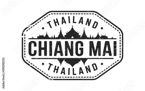 Fotografie Vintage stamp illustration featuring chiang mai thailand and skyline
