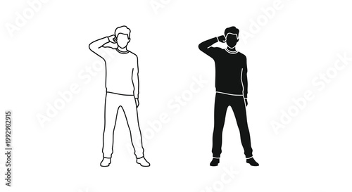 Fotografie Two minimalist line drawings depict a man in a thoughtful pose one white on blac