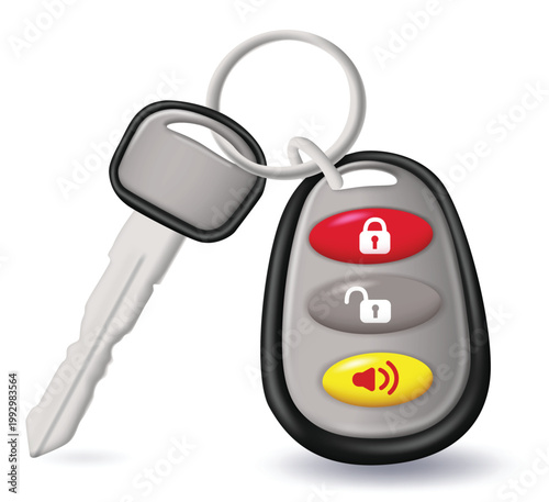 Car Key With Remote Control Fob Keychain Realistc Vector Illustration Isolated On White Background