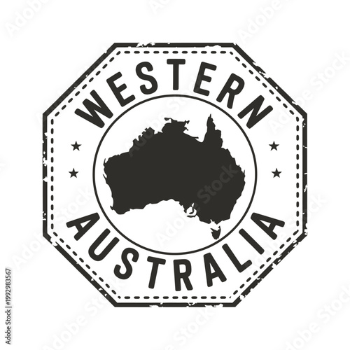 Vintage style stamp featuring the map of western australia and text