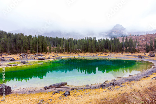 Lago di Carezza in Val di Fassa in Trentino Alto Adige.La leggenda di Ondina e l’arcobaleno.