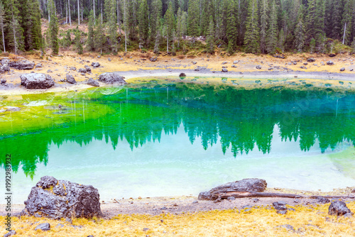 Lago di Carezza in Val di Fassa in Trentino Alto Adige.La leggenda di Ondina e l’arcobaleno.