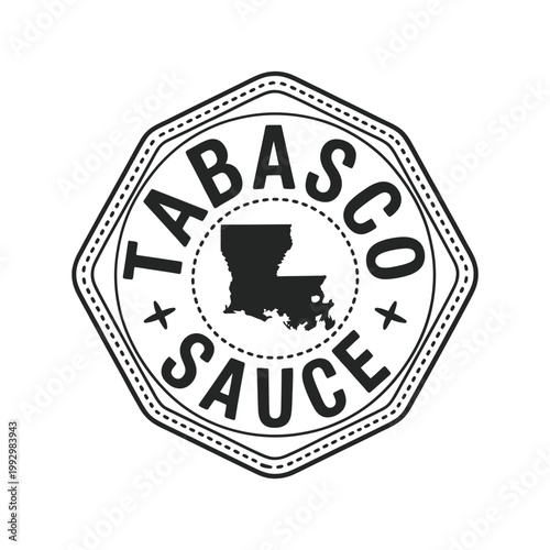 Tabasco sauce logo a black and white hexagonal design with louisiana