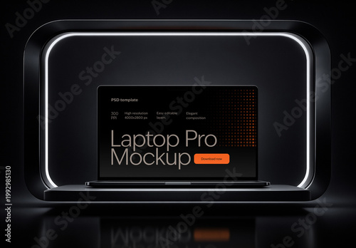 Laptop Mockup on Dark Stage