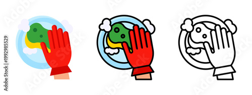 Washing Dishes Cleaning Kitchen Plate Icon Vector