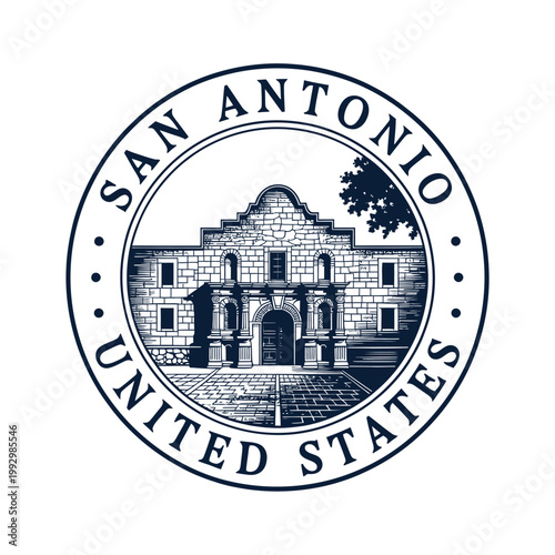 Fotografie San antonio city seal featuring the alamo mission in detailed engraving