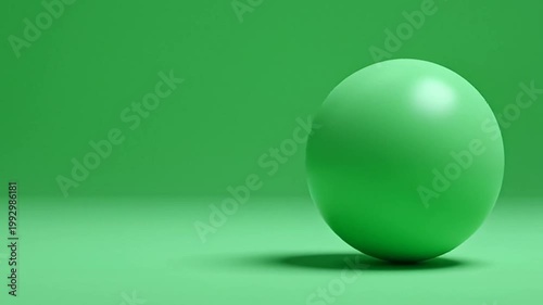 Green Sphere Rolling Across a Vibrant Green Studio Background.