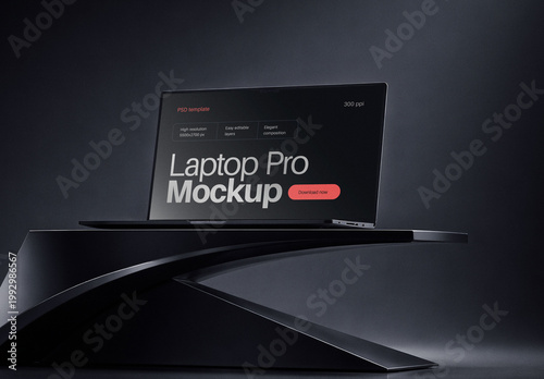 Laptop Mockup on Dark Stage