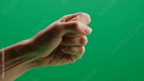 Human Hand Snapping Fingers Against Green Screen Background.