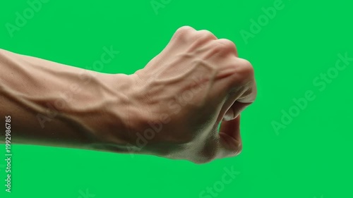 Human Hand Opening and Closing into a Fist on Green Screen Background.