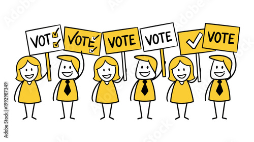 Stick Figures Holding 'Vote' Signs in Support of Democracy and Elections