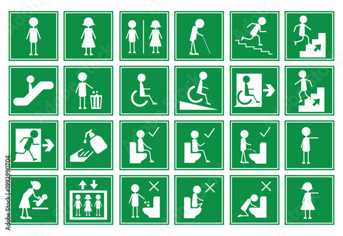 an illustration of various  stick-man public sign for business people icons set on isolated white background
