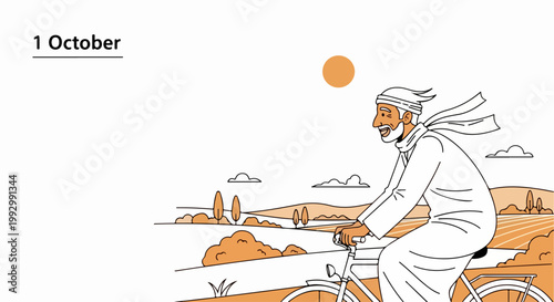 Elderly man cycling outdoors vector illustration, active senior lifestyle, healthy aging concept, international day of older persons.