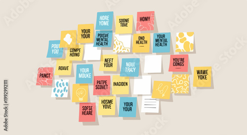 Mental health awareness vector cards with positive affirmations and self care tips. Mental health support messages for well being and personal growth.