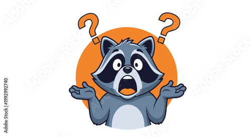 Confused Raccoon Shrugging Shoulders with Question Marks Above Expressing Bewilderment