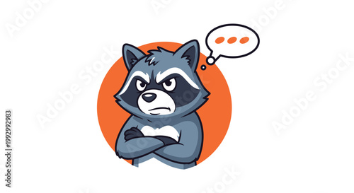 Angry Raccoon with Arms Crossed and Speech Bubble Showing Dots