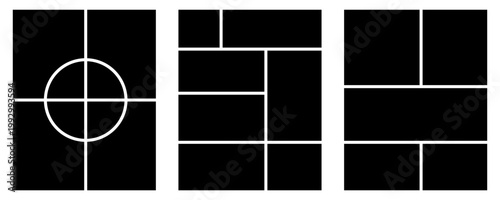 Image collage layout template. Beige mosaic mood board grid collection. Picture frame set. Photo album idea for banner, poster, comic page, flyer, brochure, booklet, memory wall design. Vector pack