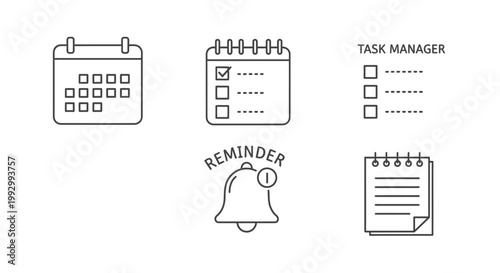 Calendar and task manager icons symbols for planning, scheduling, and reminders