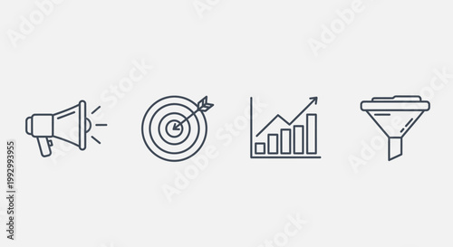 Essential business elements for a dynamic marketing strategy, illustrating campaign execution, target achievement, significant growth, and conversion funnel