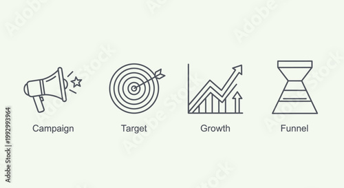 Minimalist vector outline icons representing the concept of digital interaction, social media engagement, and content management online