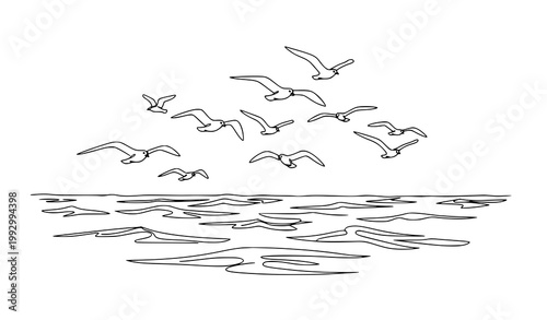 World Maritime Day Seagulls Sea Waves Single Line Vector Art