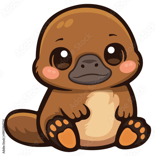 Adorable Platypus Portrait: A cute platypus is depicted, showcasing its unique features in a charming cartoon illustration.