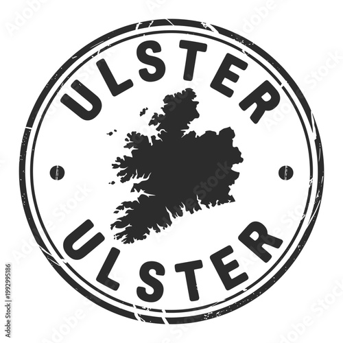 Black and white circular stamp featuring the province of ulster ireland