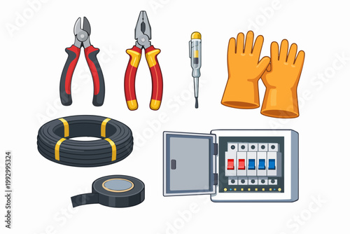 Electrician tools and equipment for electrical work