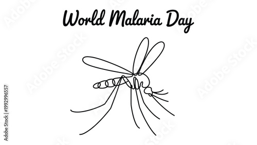  world malaria day line art illustration with mosquito outline and handwritten typography representing global health awareness, disease prevention campaign and medical concept design for april 25