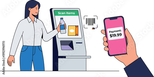 Woman makes contactless payment at a vending machine using her smartphone.