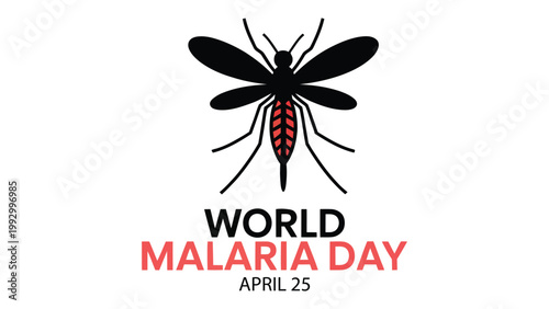 world malaria day illustration with mosquito vector and april 25 awareness text representing global health campaign disease prevention and infection control, modern medical awareness design 