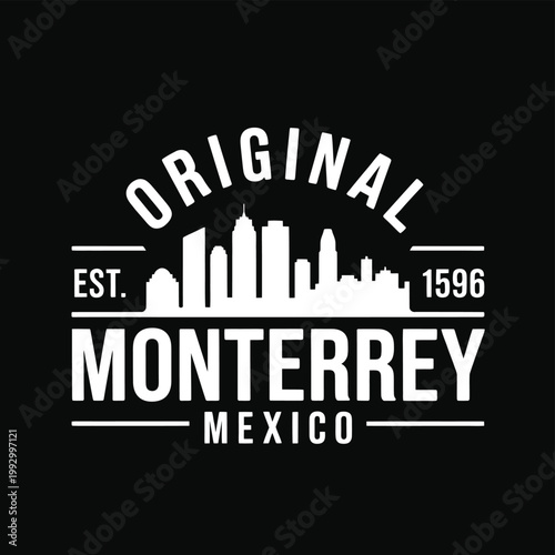 Photos Vintage style graphic featuring the monterrey skyline and established date
