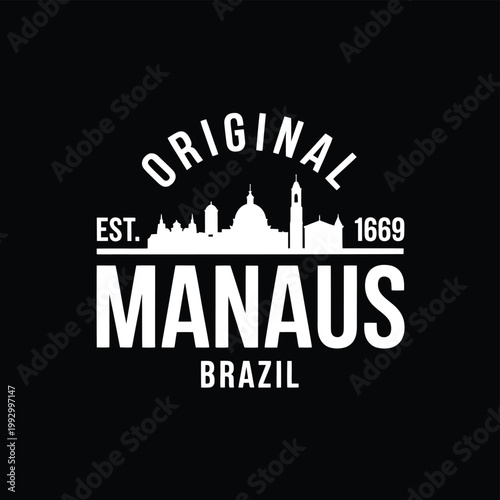 Vintage manaus brazil graphic design with city skyline and established date