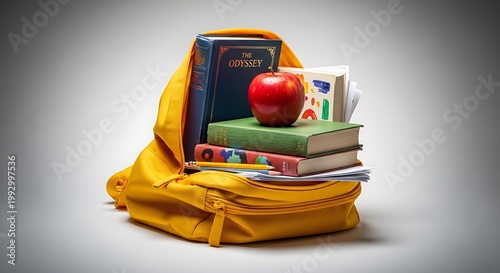 School supplies in a yellow backpack ready for learning and education
