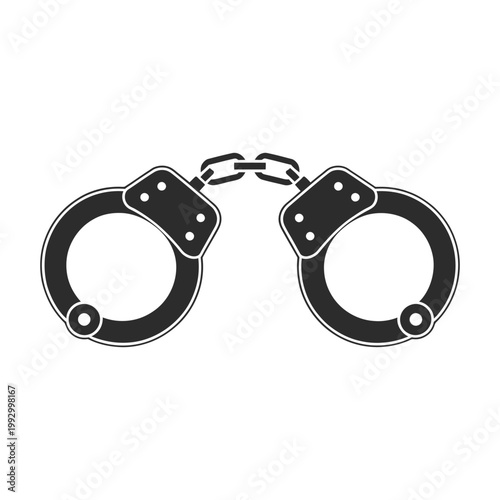 Black and white illustration of a pair of closed metal handcuffs