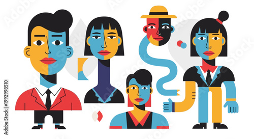 Emotional diverse people faces and expressions