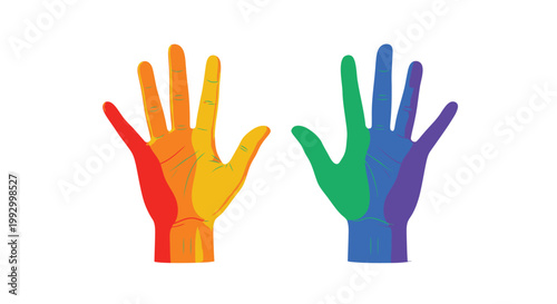Rainbow hands, colorful palms, LGBTQ+ symbol, pride gesture, vector icons