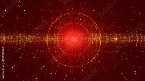 Futuristic Red Digital Ring Portal With Glowing Data Particles Abstract Energy Field Background